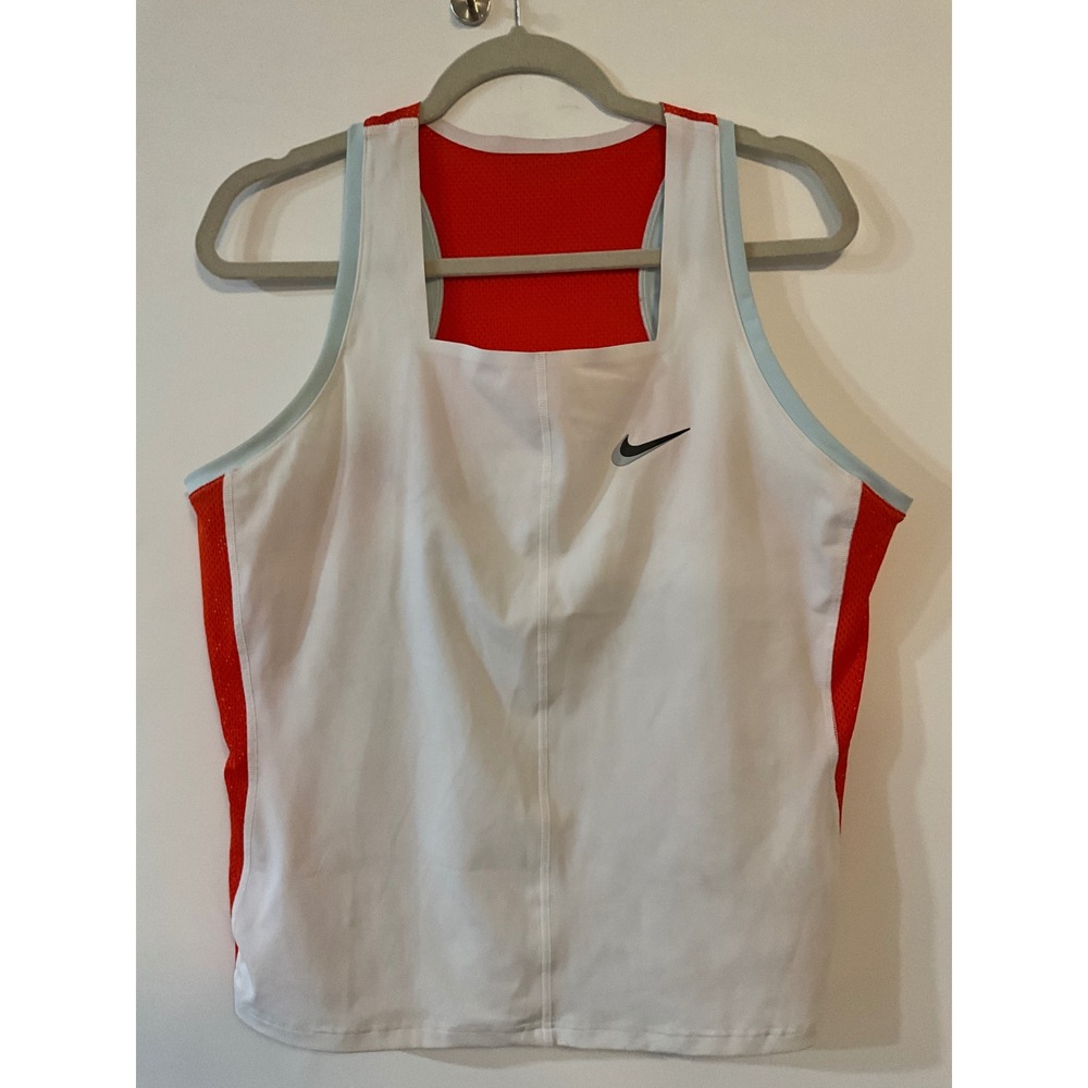 Nike Womens Square Neck Mesh Racerback Athletic Tank Top White Orange Large
